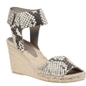 VINCE Sophie Snake Embossed Leather Espadrille Wedge Sandals